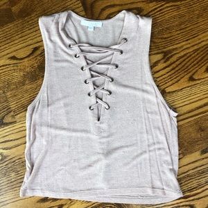 Light pink lace up tank